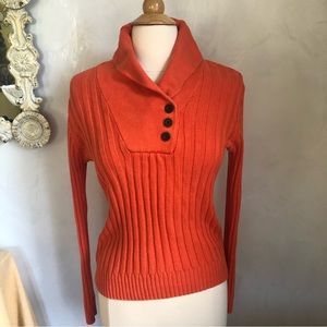 Lauren Jeans Co 100%cotton orange ribbed knit pullover sweater w/shawl collar